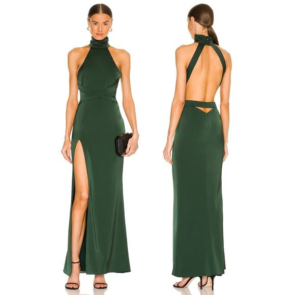 NBD Everett Gown Maxi Halter Open Back Formal Party Gala Old Money Green XS - Picture 1 of 13